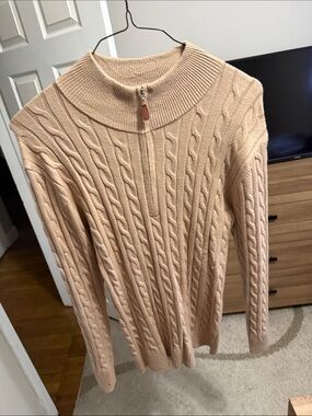 Amazon Men’s Cable-Knit Zip Sweater - Beige